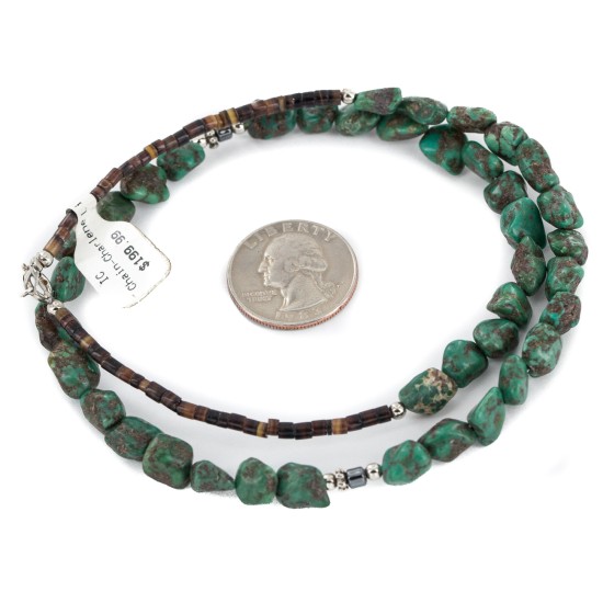 Certified Authentic Navajo .925 Sterling Silver Natural Turquoise Hematite Native American Necklace 15771-9 Certified Authentic Navajo .925 Sterling Silver Natural Turquoise Hematite Native American Necklace 15771-9
