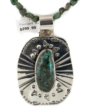 Arrows Certified Authentic Nickel .925 Sterling Silver Handmade Navajo Turquoise Native American Necklace 12812-5-16029-14