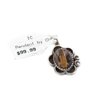Certified Authentic .925 Sterling Silver Handmade Navajo Natural Tigers Eye Native American Pendant 18173-3 Certified Authentic .925 Sterling Silver Handmade Navajo Natural Tigers Eye Native American Pendant 18173-3