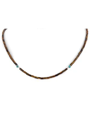 Certified Authentic Navajo .925 Sterling Silver Natural Tigers Eye Turquoise Native American Necklace 790110