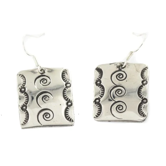 Swirl Nickel Handmade Certified Authentic Navajo Native American Dangle Earrings 18171 Swirl Nickel Handmade Certified Authentic Navajo Native American Dangle Earrings 18171