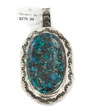 Certified Authentic Handmade Navajo Nickel Natural Chips Inlaid Turquoise Native American Pendant 17088 Certified Authentic Handmade Navajo Nickel Natural Chips Inlaid Turquoise Native American Pendant 17088