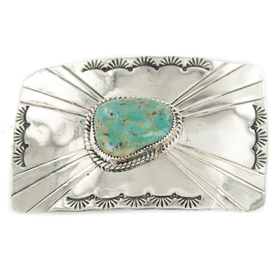 Certified Authentic Handmade Navajo Nickel Natural Turquoise Native American Buckle 1211