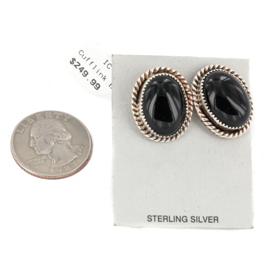 Handmade Certified Authentic Navajo .925 Sterling Silver Natural Black Onyx Native American Cuff Links 19128-2