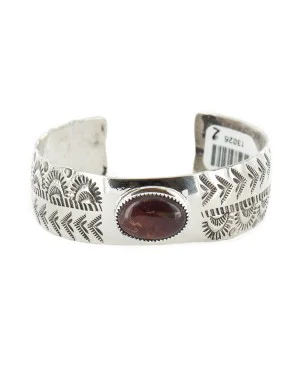 Nickel Navajo Handmade Certified Authentic Natural Red Jasper Native American Bracelet 13026-2