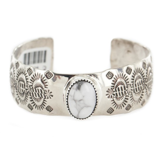 Nickel Navajo Handmade Certified Authentic White Howlite Native American Bracelet 13026-3 Nickel Navajo Handmade Certified Authentic White Howlite Native American Bracelet 13026-3