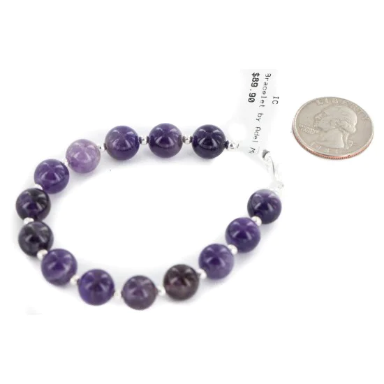 Certified Authentic Navajo Nickel Natural Amethyst Native American Bracelet 13064-5 Certified Authentic Navajo Nickel Natural Amethyst Native American Bracelet 13064-5