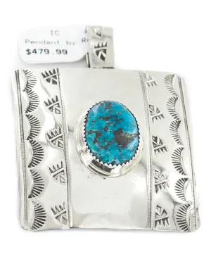 Certified Authentic Bear Paw Handmade Navajo Nickel Natural Turquoise Native American Pendant 13071 Certified Authentic Bear Paw Handmade Navajo Nickel Natural Turquoise Native American Pendant 13071
