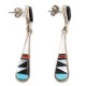 Inlay Drop Handmade Certified Authentic Zuni .925 Sterling Silver Natural Turquoise Mother Of Pearl Black Onyx Coral Native American Dangle Earrings 27213-3