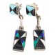 Inlay Handmade Certified Authentic Zuni .925 Sterling Silver Natural Turquoise Mother Of Pearl Black Onyx Dangle Native American Earrings 27213-1