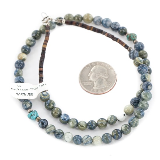 Navajo .925 Sterling Silver Natural Turquoise Green Agate Necklace 750119-19