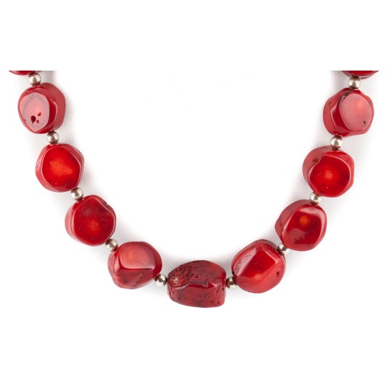 Certified Authentic Navajo Nickel Coral Native American Necklace 25291-10 Certified Authentic Navajo Nickel Coral Native American Necklace 25291-10