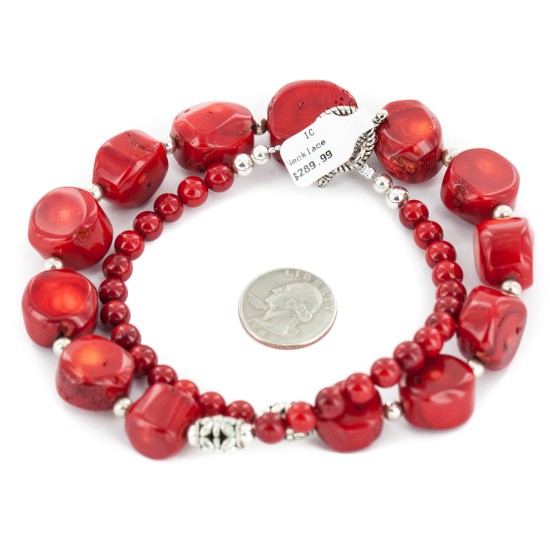 Certified Authentic Navajo Nickel Coral Native American Necklace 25291-10 Certified Authentic Navajo Nickel Coral Native American Necklace 25291-10