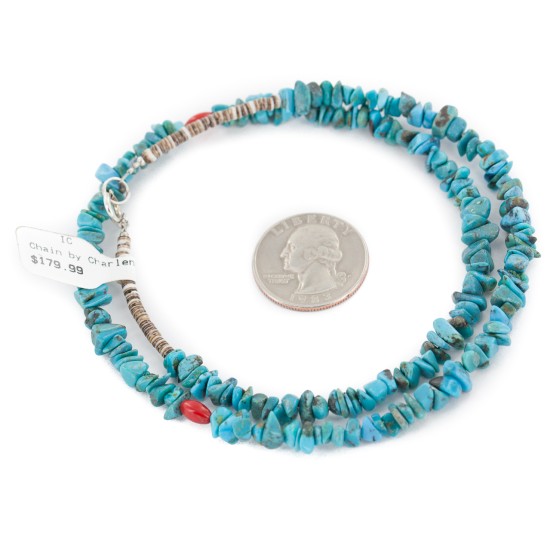 Certified Authentic Navajo .925 Sterling Silver Natural Turquoise Coral Native American Necklace 15771-81
