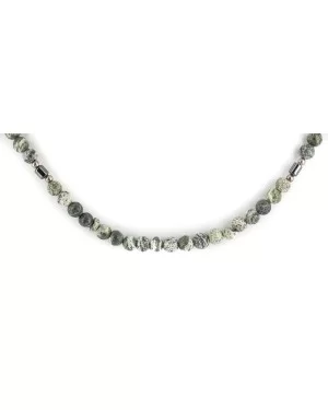 Certified Authentic Navajo .925 Sterling Silver Natural Hematite Green Jasper Native American Delicate Necklace Chain 15963-20