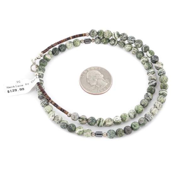 Certified Authentic Navajo .925 Sterling Silver Natural Hematite Green Jasper Native American Delicate Necklace Chain 15963-20 Certified Authentic Navajo .925 Sterling Silver Natural Hematite Green Jasper Native American Delicate Necklace Chain 15963-20
