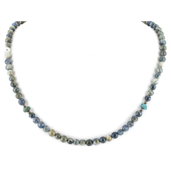 Navajo .925 Sterling Silver Natural Turquoise Green Agate Necklace 750119-19