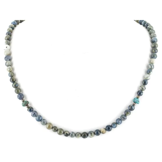 Navajo .925 Sterling Silver Natural Turquoise Green Agate Necklace 750119-19