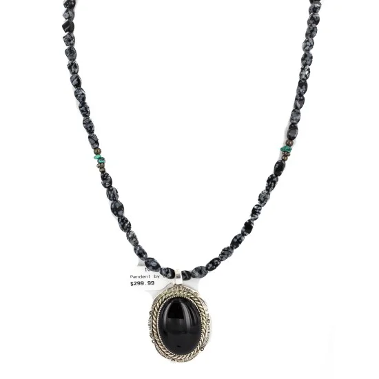 Handmade Navajo .925 Sterling Silver Turquoise Black Onyx Snowflakes Obsidian Necklace NB160212182127