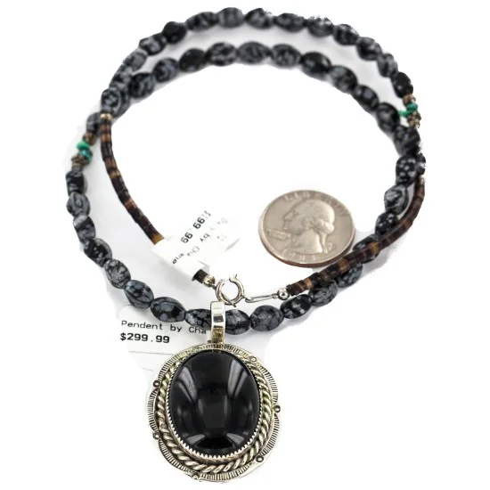 Handmade Navajo .925 Sterling Silver Turquoise Black Onyx Snowflakes Obsidian Necklace NB160212182127