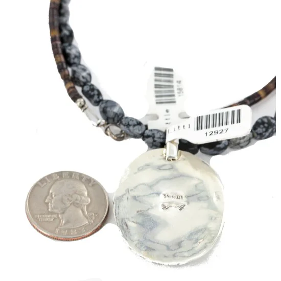 Handmade Navajo .925 Sterling Silver Turquoise Black Onyx Snowflakes Obsidian Necklace NB160212182127