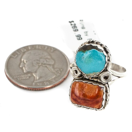 Navajo .925 Sterling Silver Handmade Certified Authentic Natural Turquoise Spiny Oyster Native American Ring 18187-12 Navajo .925 Sterling Silver Handmade Certified Authentic Natural Turquoise Spiny Oyster Native American Ring 18187-12