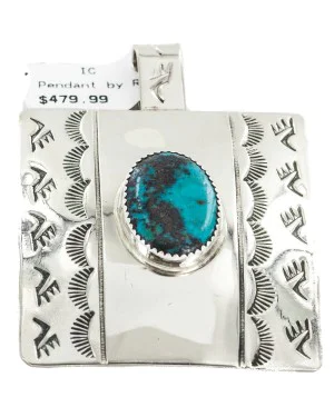 Certified Authentic Handmade Bear Paw Navajo Nickel Natural Turquoise Native American Pendant 13071-1 Certified Authentic Handmade Bear Paw Navajo Nickel Natural Turquoise Native American Pendant 13071-1