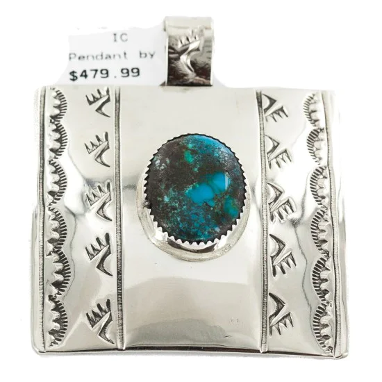 Certified Authentic Handmade Nickel Bear Paw Nickel Navajo Natural Turquoise Native American Pendant 13071-2 Certified Authentic Handmade Nickel Bear Paw Nickel Navajo Natural Turquoise Native American Pendant 13071-2