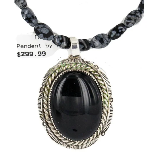 Handmade Navajo .925 Sterling Silver Turquoise Black Onyx Snowflakes Obsidian Necklace NB160212182127