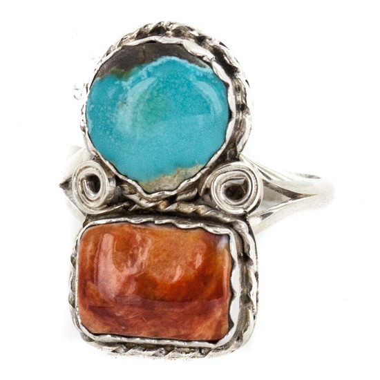 Navajo .925 Sterling Silver Handmade Certified Authentic Natural Turquoise Spiny Oyster Native American Ring 18187-12 Navajo .925 Sterling Silver Handmade Certified Authentic Natural Turquoise Spiny Oyster Native American Ring 18187-12