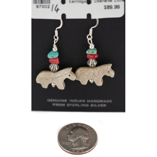 Horse Certified Authentic Navajo .925 Sterling Silver Hooks Natural Turquoise and Jasper Coral Dangle Native American Earrings 97002-14 Horse Certified Authentic Navajo .925 Sterling Silver Hooks Natural Turquoise and Jasper Coral Dangle Native American Earrings 97002-14
