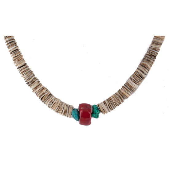 .925 Sterling Silver Navajo Certified Authentic Coral and Natural Graduated Heishi Native American Necklace 95004-6 .925 Sterling Silver Navajo Certified Authentic Coral and Natural Graduated Heishi Native American Necklace 95004-6