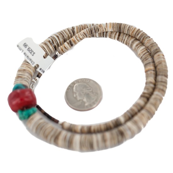 .925 Sterling Silver Navajo Certified Authentic Coral and Natural Graduated Heishi Native American Necklace 95004-6 .925 Sterling Silver Navajo Certified Authentic Coral and Natural Graduated Heishi Native American Necklace 95004-6