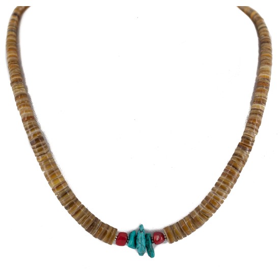 .925 Sterling Silver Certified Authentic Navajo Natural Turquoise Graduated Heishi Coral Native American Necklace 95004-7 .925 Sterling Silver Certified Authentic Navajo Natural Turquoise Graduated Heishi Coral Native American Necklace 95004-7