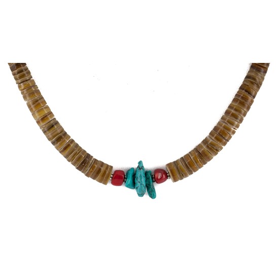 .925 Sterling Silver Certified Authentic Navajo Natural Turquoise Graduated Heishi Coral Native American Necklace 95004-7 .925 Sterling Silver Certified Authentic Navajo Natural Turquoise Graduated Heishi Coral Native American Necklace 95004-7