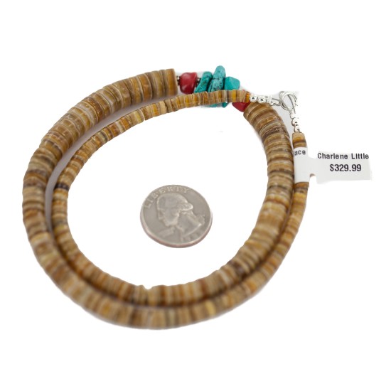 .925 Sterling Silver Certified Authentic Navajo Natural Turquoise Graduated Heishi Coral Native American Necklace 95004-7 .925 Sterling Silver Certified Authentic Navajo Natural Turquoise Graduated Heishi Coral Native American Necklace 95004-7