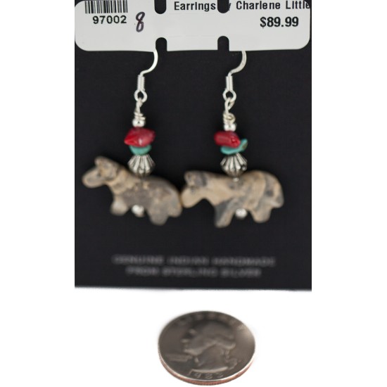 Horse Certified Authentic Navajo .925 Sterling Silver Hooks Natural Turquoise and Green Jasper Coral Dangle Native American Earrings 97002-8 Horse Certified Authentic Navajo .925 Sterling Silver Hooks Natural Turquoise and Green Jasper Coral Dangle Native American Earrings 97002-8
