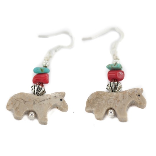Horse Certified Authentic Navajo .925 Sterling Silver Hooks Natural Turquoise and Jasper Coral Dangle Native American Earrings 97002-14 Horse Certified Authentic Navajo .925 Sterling Silver Hooks Natural Turquoise and Jasper Coral Dangle Native American Earrings 97002-14