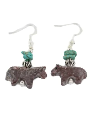 Horse Certified Authentic Navajo .925 Sterling Silver Hooks Natural Turquoise and Jasper Dangle Native American Earrings 97002-7