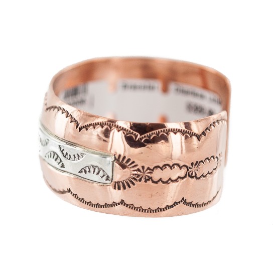 Navajo Sun .925 Sterling Silver Certified Authentic Handmade Native American Pure Copper Bracelet 92006-1