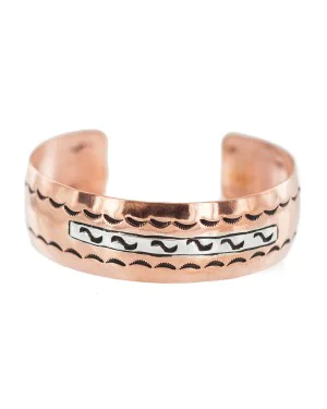 Navajo .925 Sterling Silver Certified Authentic Handmade Native American Pure Copper Bracelet 92005-17