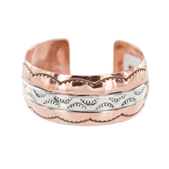 Navajo Sun .925 Sterling Silver Certified Authentic Handmade Native American Pure Copper Bracelet 92006-1