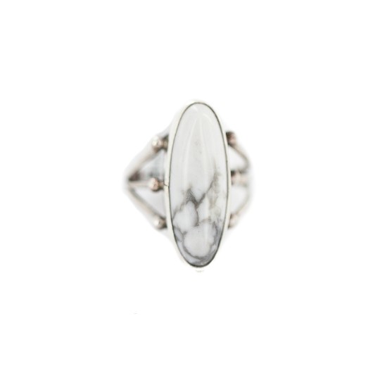 .925 Sterling Silver Navajo Certified Authentic Handmade White Howlite Native American Ring size 5 1/2 96010 .925 Sterling Silver Navajo Certified Authentic Handmade White Howlite Native American Ring size 5 1/2 96010
