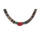 .925 Sterling Silver Certified Authentic Navajo Natural Turquoise Graduated Heishi Coral Native American Necklace 95004-10