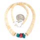 .925 Sterling Silver Certified Authentic Navajo Natural Turquoise Graduated Melon Shell Coral Native American Necklace 95004-1