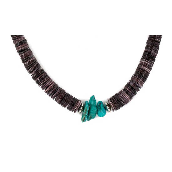 Navajo .925 Sterling Silver Certified Authentic Natural Turquoise Graduated Heishi Native American Necklace 95004-8 Navajo .925 Sterling Silver Certified Authentic Natural Turquoise Graduated Heishi Native American Necklace 95004-8