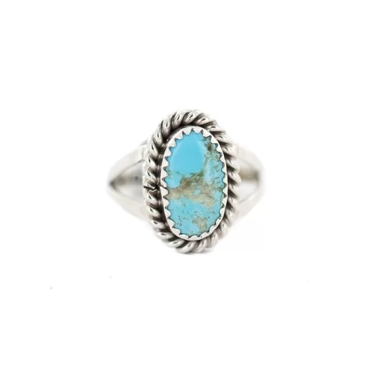 .925 Sterling Silver Navajo Certified Authentic Handmade Natural Turquoise Native American Ring Size 8 1/2 96002-8