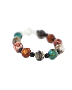Certified Authentic Nickel Navajo Natural Black Onyx Multicolor Stones Native American Bracelet  92016-1