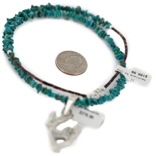 .925 Sterling Silver Deer Handmade Certified Authentic Navajo Natural Turquoise Native American Necklace 94009-3-750124 .925 Sterling Silver Deer Handmade Certified Authentic Navajo Natural Turquoise Native American Necklace 94009-3-750124