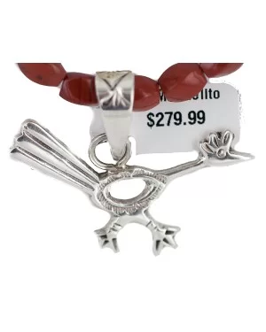 .925 Sterling Silver Roadrunner Handmade Certified Authentic Navajo Natural Jasper and Hematite Native American Necklace 94009-1-16047-6 .925 Sterling Silver Roadrunner Handmade Certified Authentic Navajo Natural Jasper and Hematite Native American Necklace 94009-1-16047-6